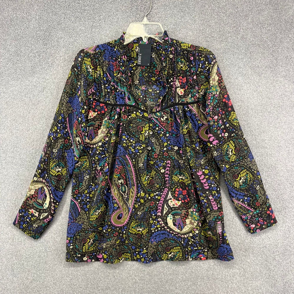 Dolan T-Shirt Blouse Womens Small Multi Paisley Floral Ruffle Boho Peasant Top